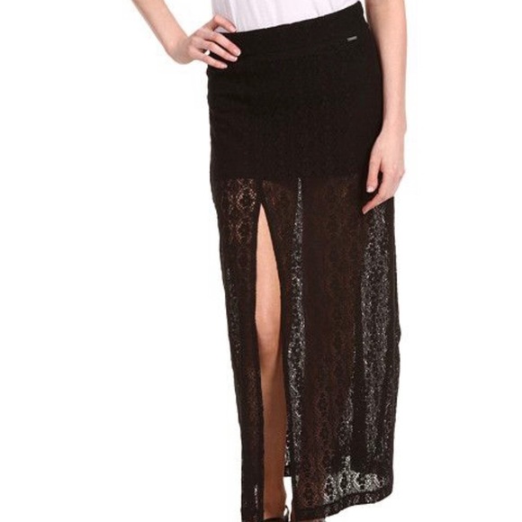 VOLCOM EUC Black Lace Boho Maxi Skirt - Size Large 14 - Picture 1 of 13